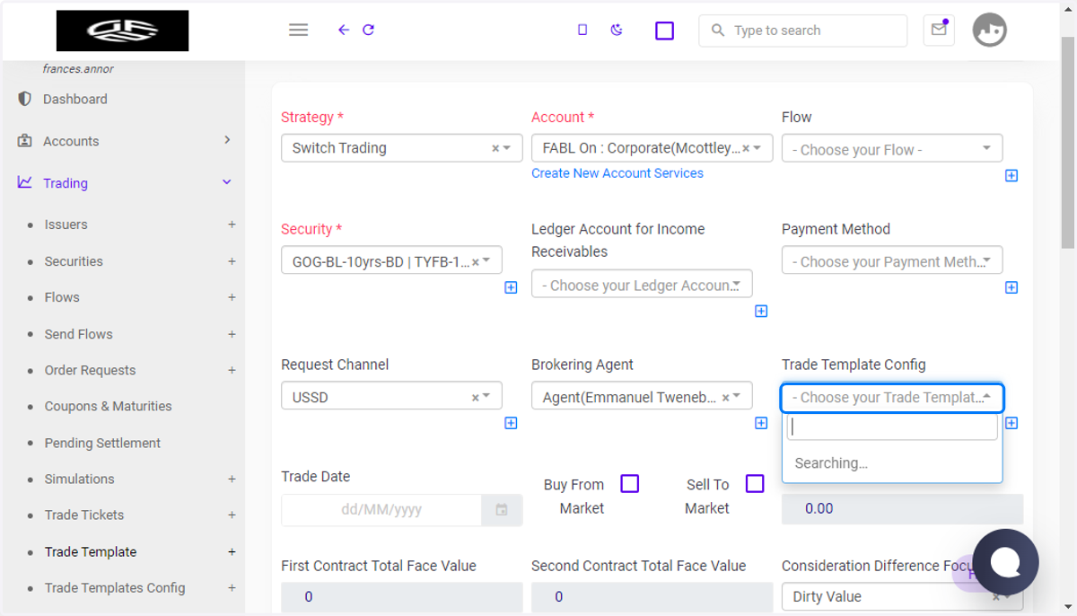 Choose your Trade Template Config