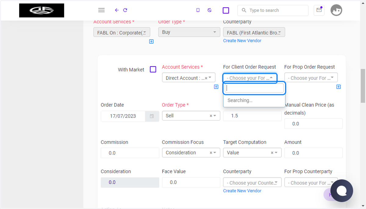 Choose your For Client Order Request