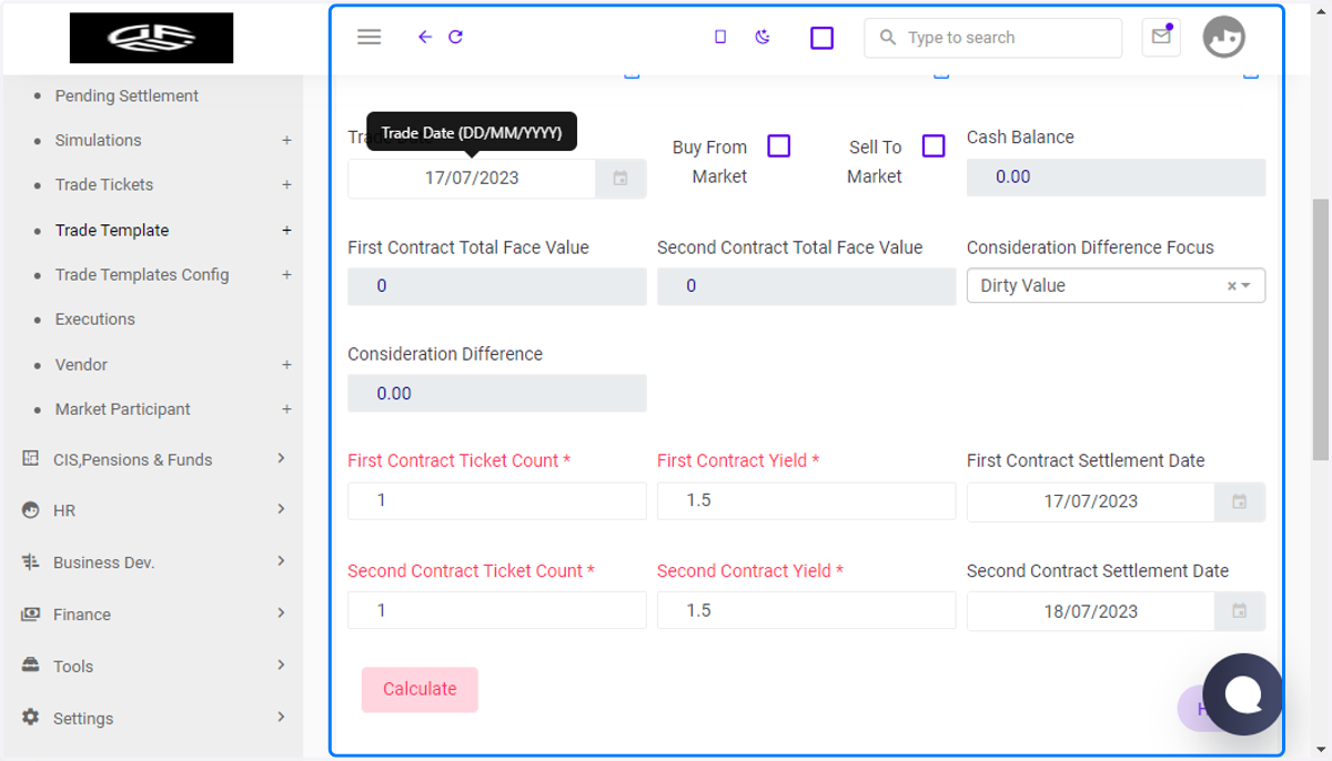 Click on Create Trade Template