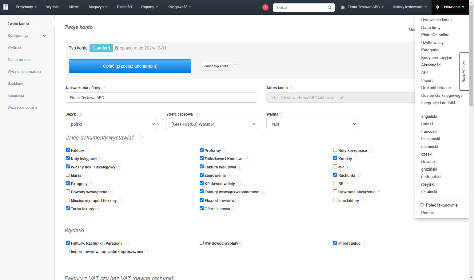 Następnie z listy wybierz 'Płatności online'.