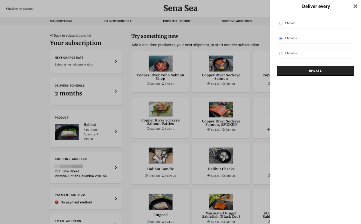 Select the new timeline for your subscription. Then Click UPDATE
