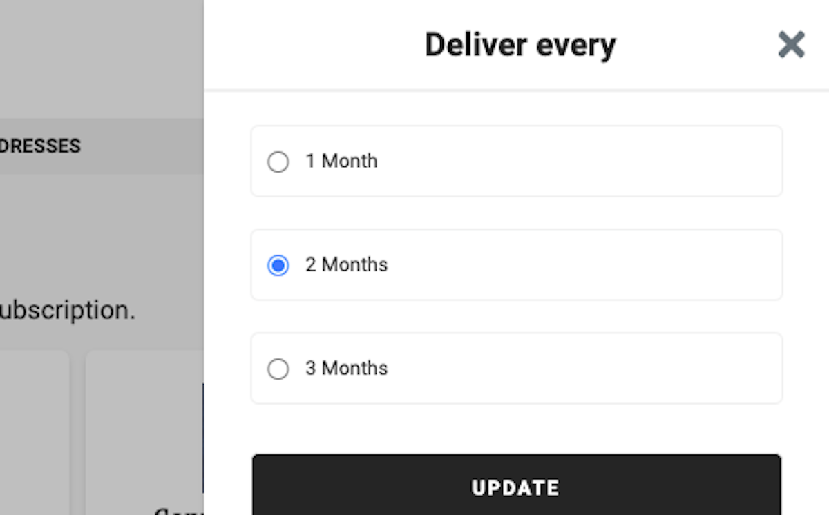 Select the new timeline for your subscription. Then Click UPDATE