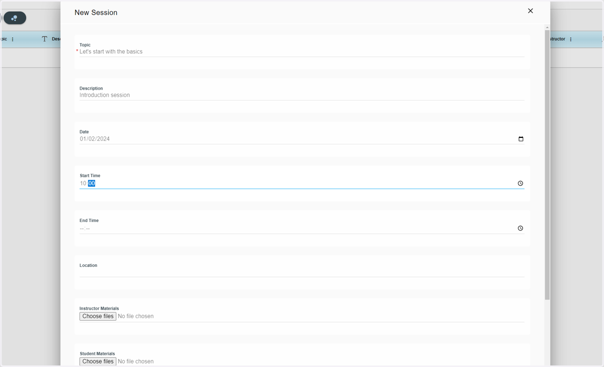 Type in when the session is going to start