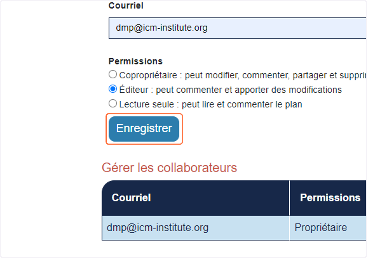 Click on Enregistrer