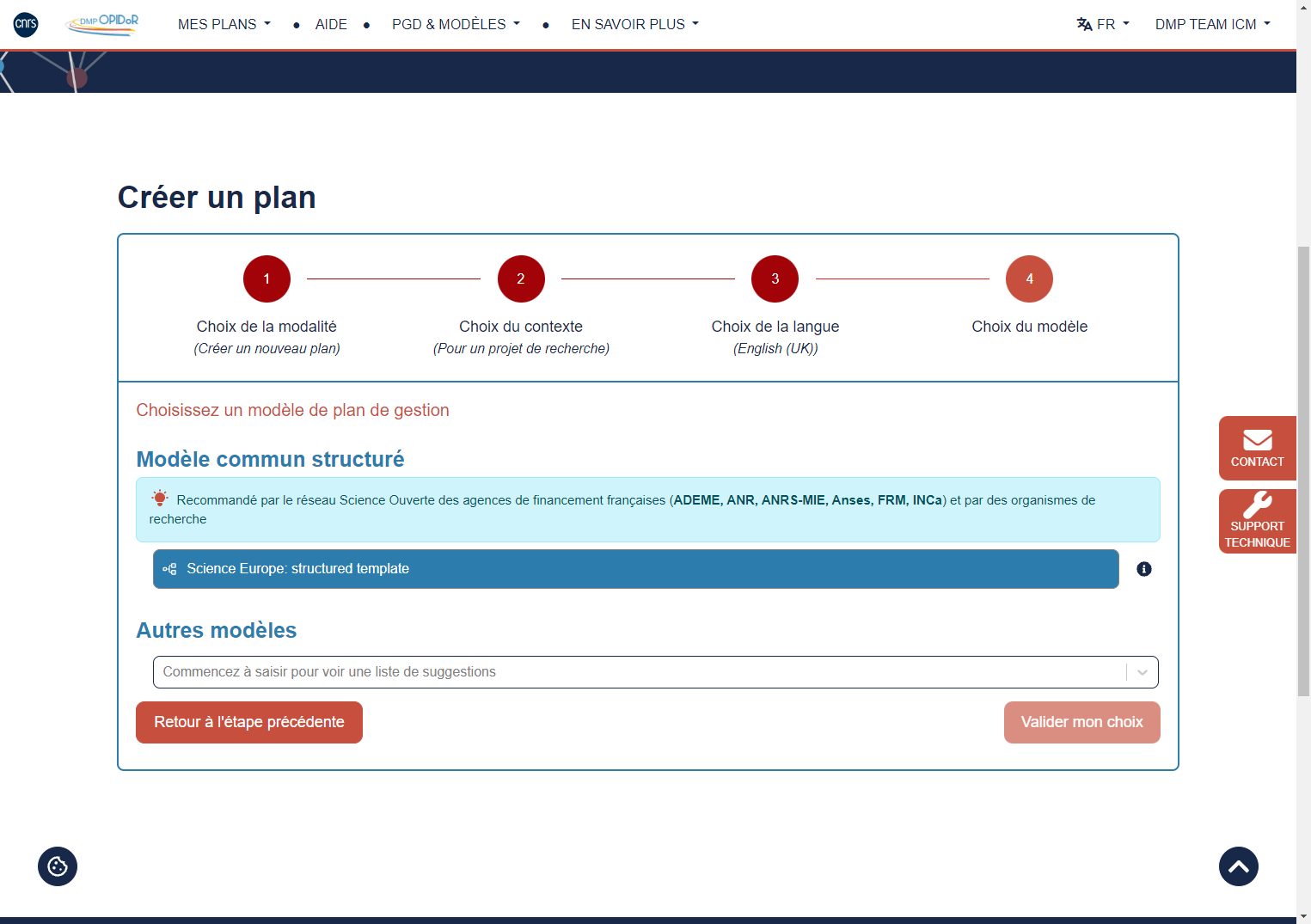 Click on Science Europe: structured template