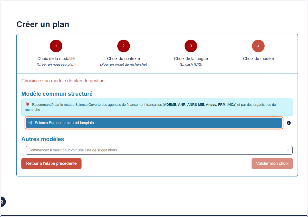 Click on Science Europe: structured template