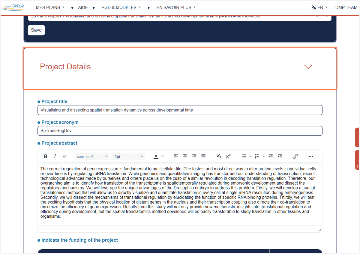 Verify all imported informations in Project Details