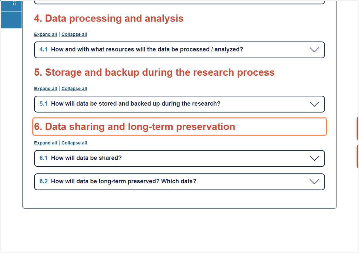 Click on 6. Data sharing and long-term preservation