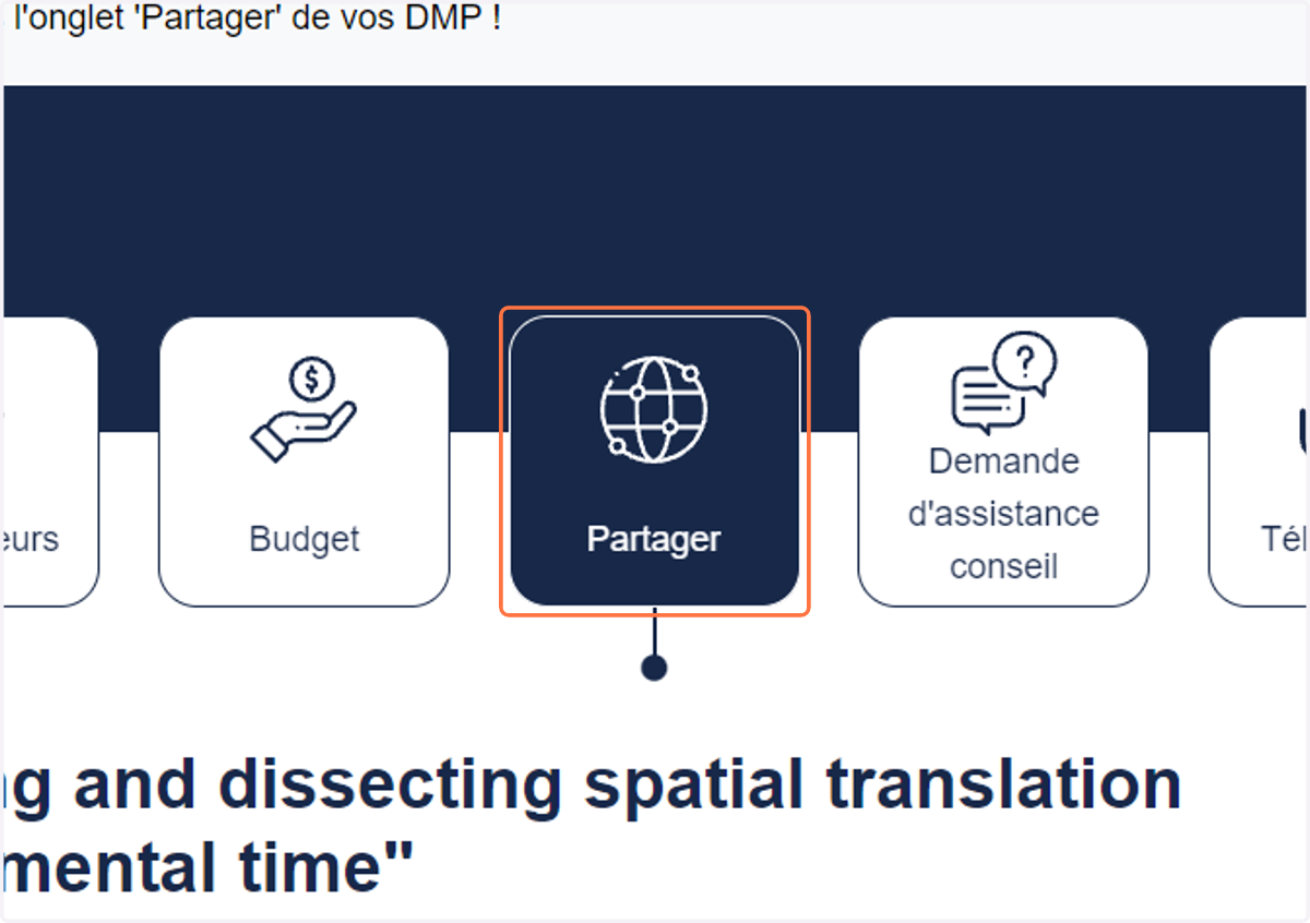 Click on Partager to share with DMP team and ANR