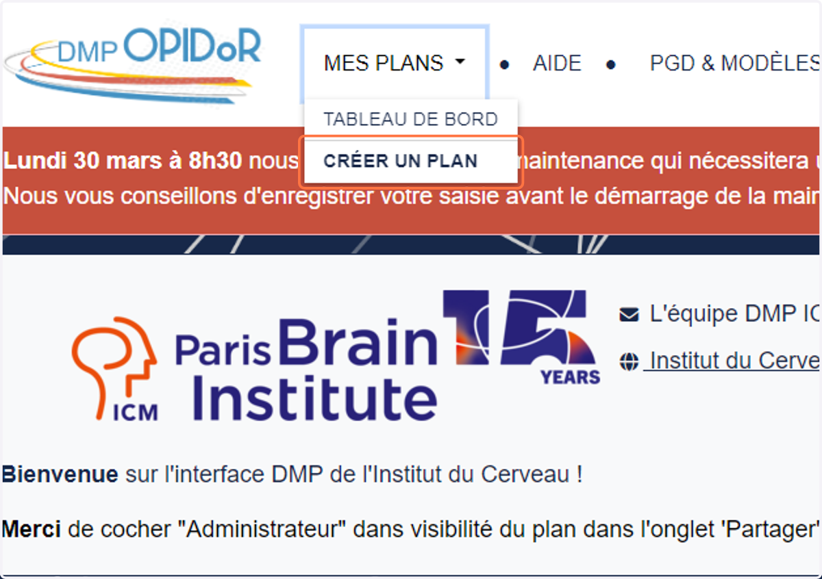 Click on CRÉER UN PLAN