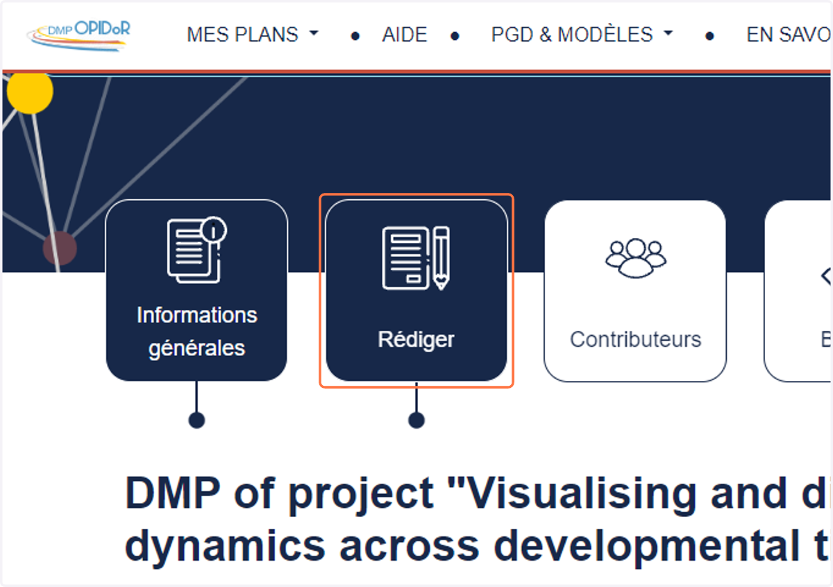 Start writing your DMP in Rédiger