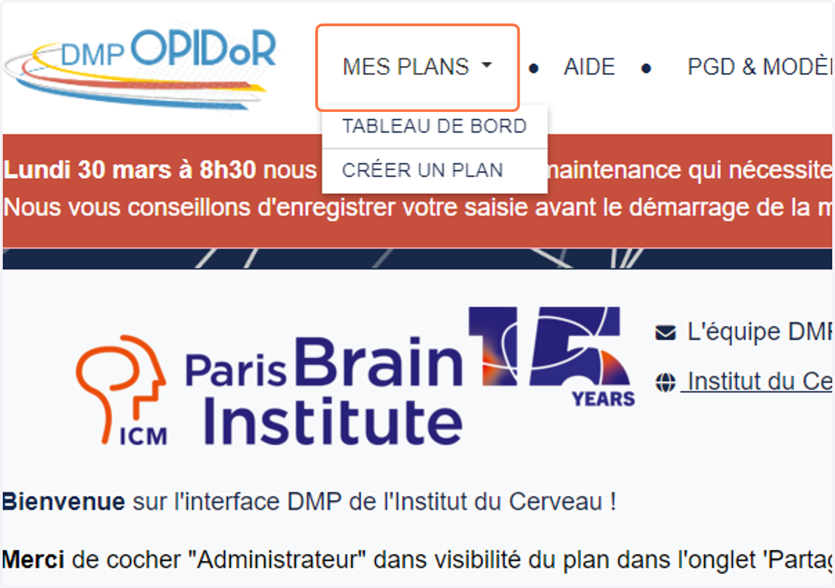 Click on MES PLANS
