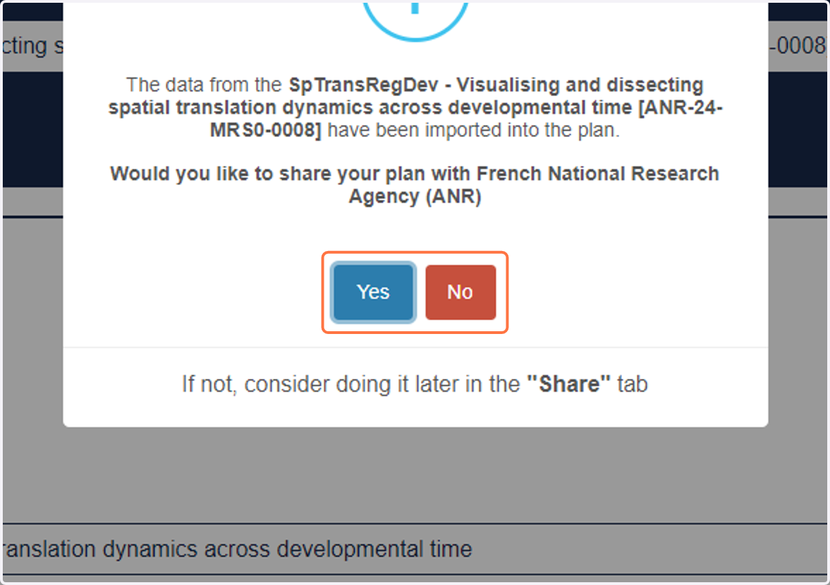 Click on Yes to share with ANR