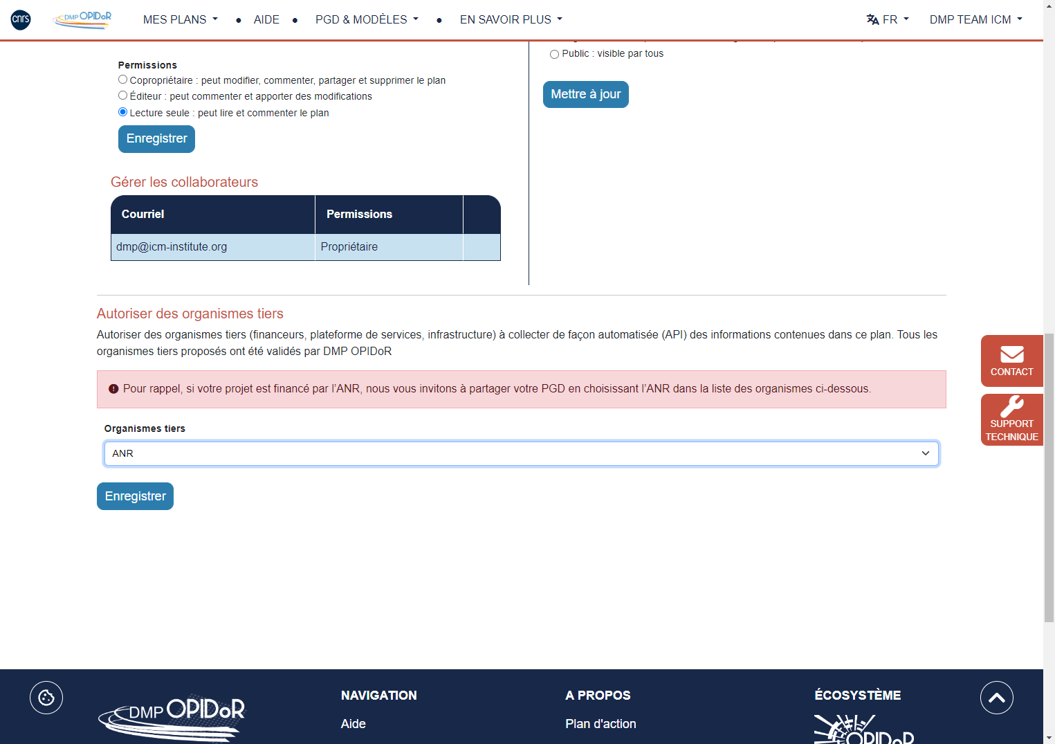 Select ANR from Organismes tiers