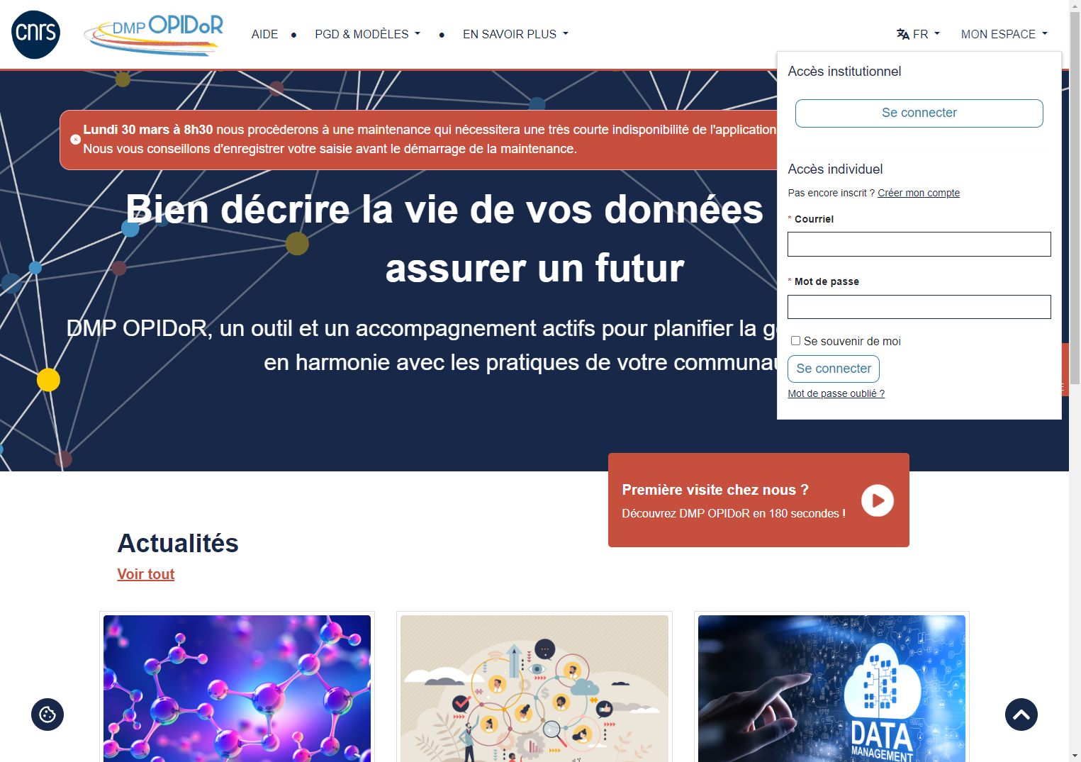 Click on MON ESPACE on https://dmp.opidor.fr/