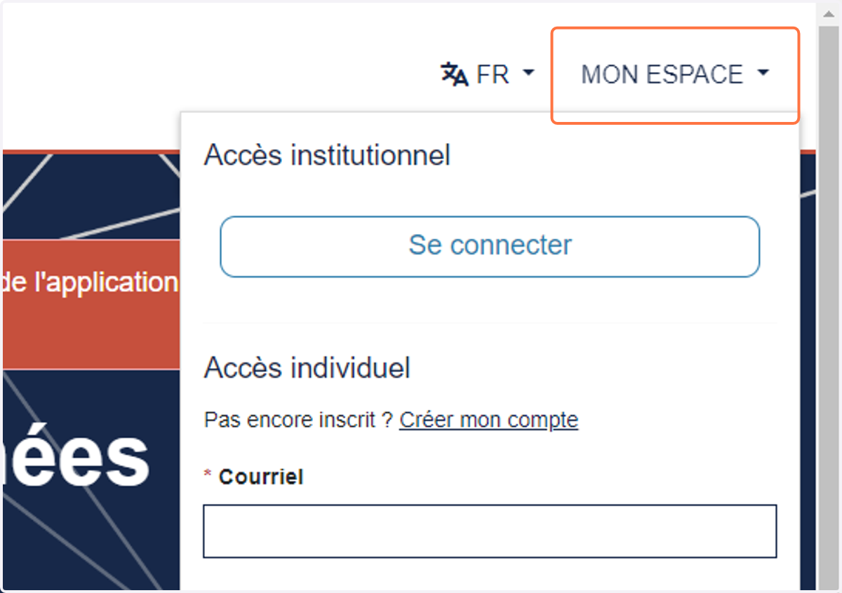 Click on MON ESPACE on https://dmp.opidor.fr/