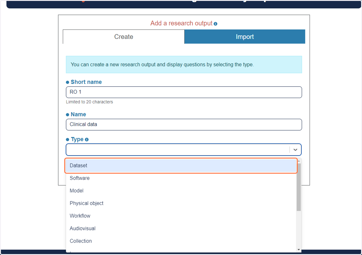 Click on Dataset