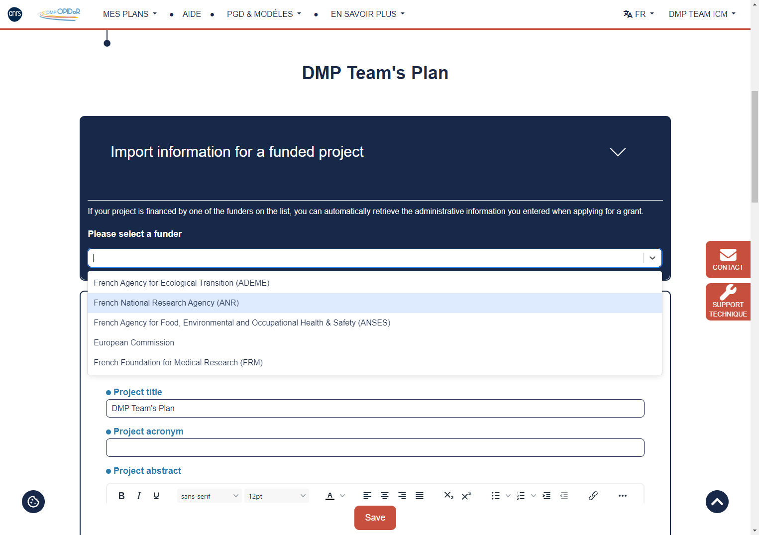 Click on French National Research Agency (ANR)