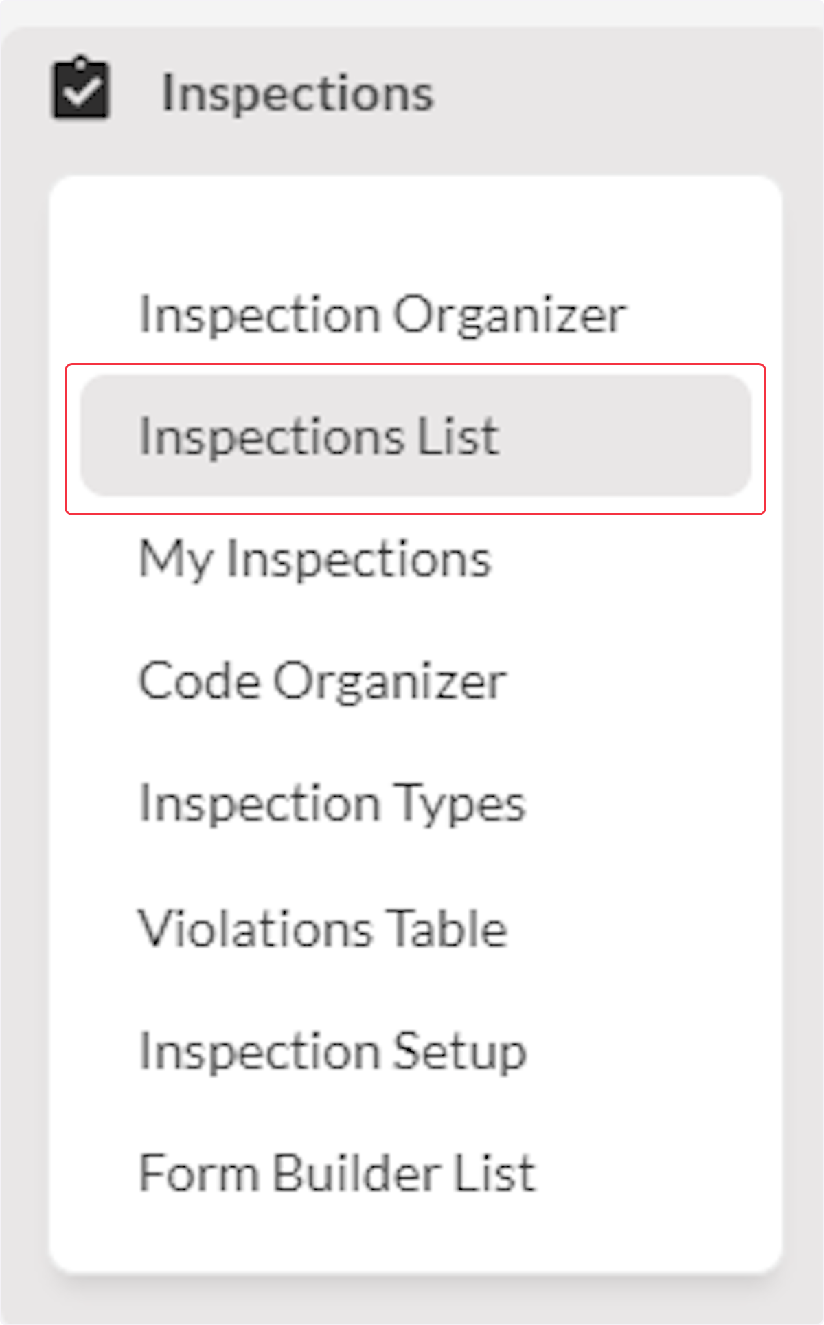 Click on Inspections List.