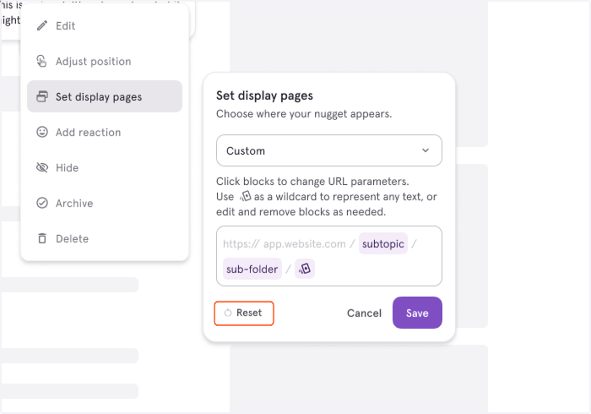 If you need to reset your changes, click on "Reset" and the URL will revert back to its original form.
