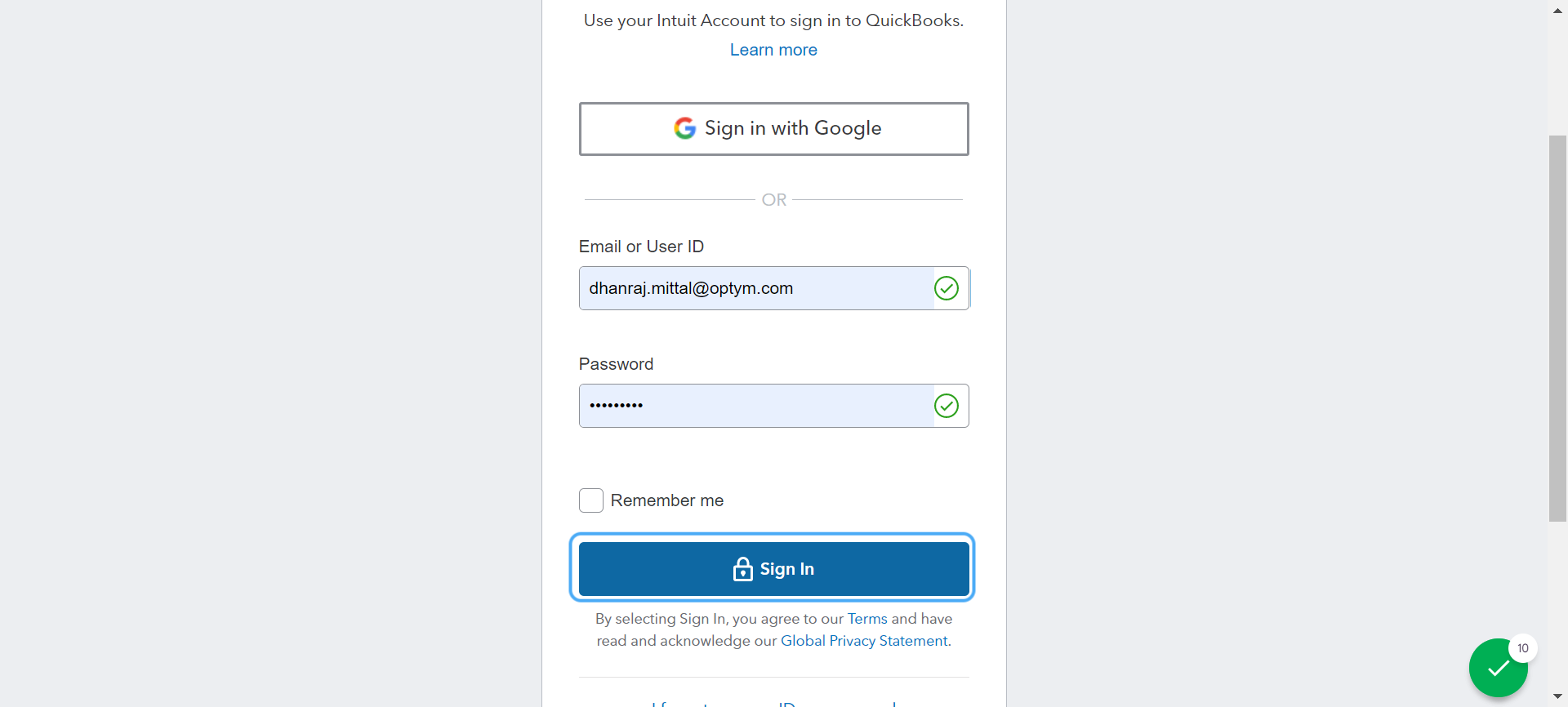 Click on Sign In