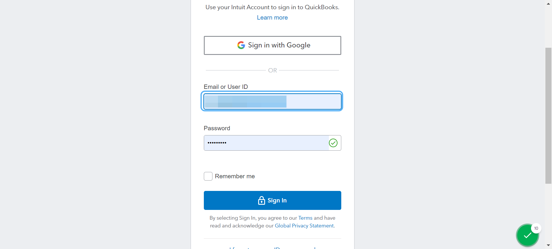Type the user credentials ( email address or user ID)