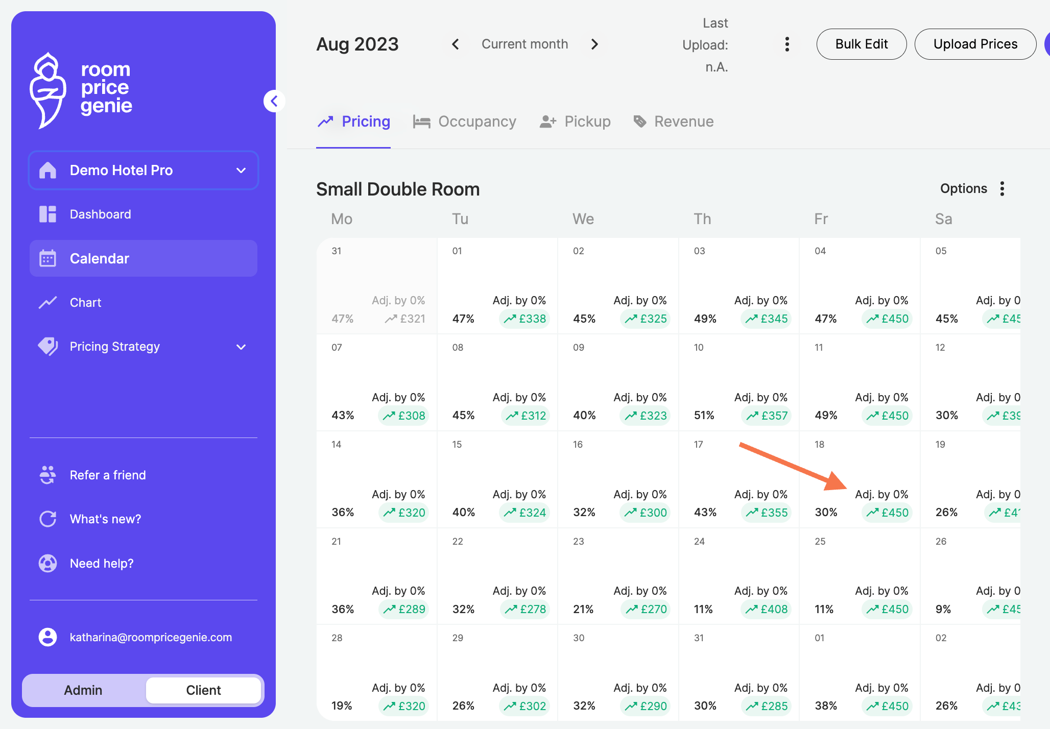 Notice that your manual percent adjustments for that specific day were removed from the calendar and your pricing strategy