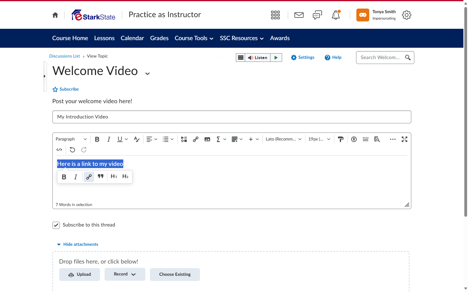 Highlight the text and click on Add/Edit Link