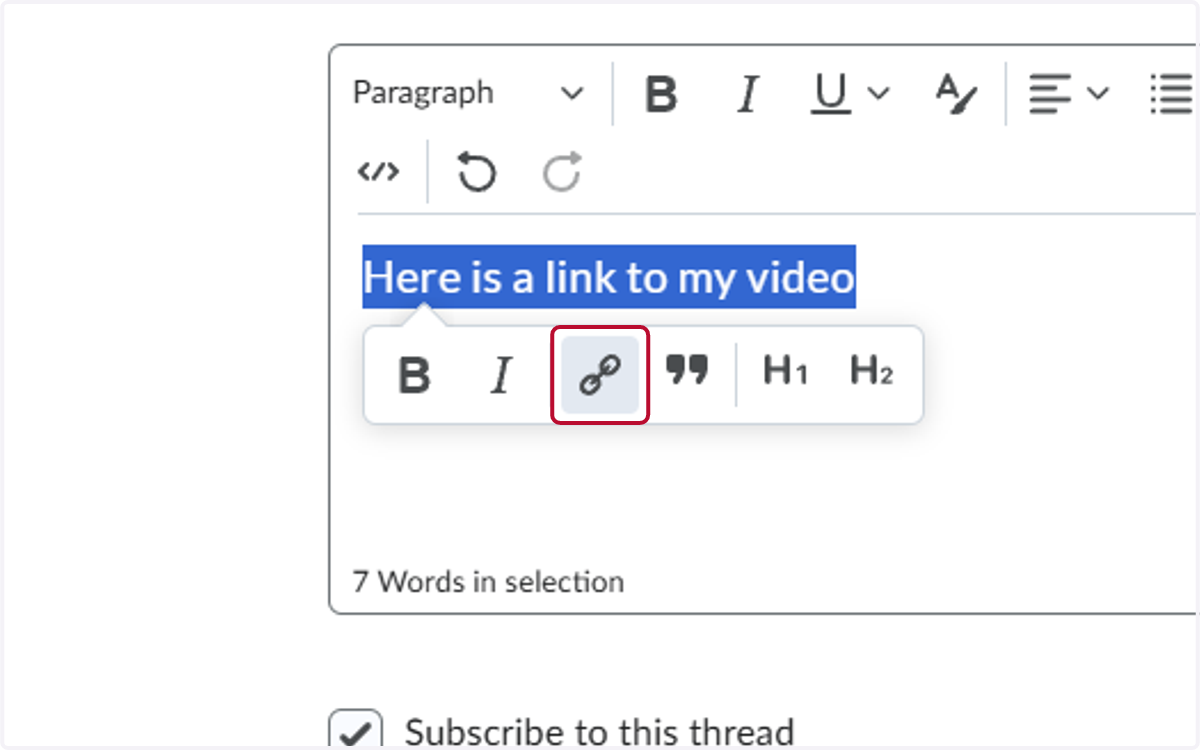 Highlight the text and click on Add/Edit Link