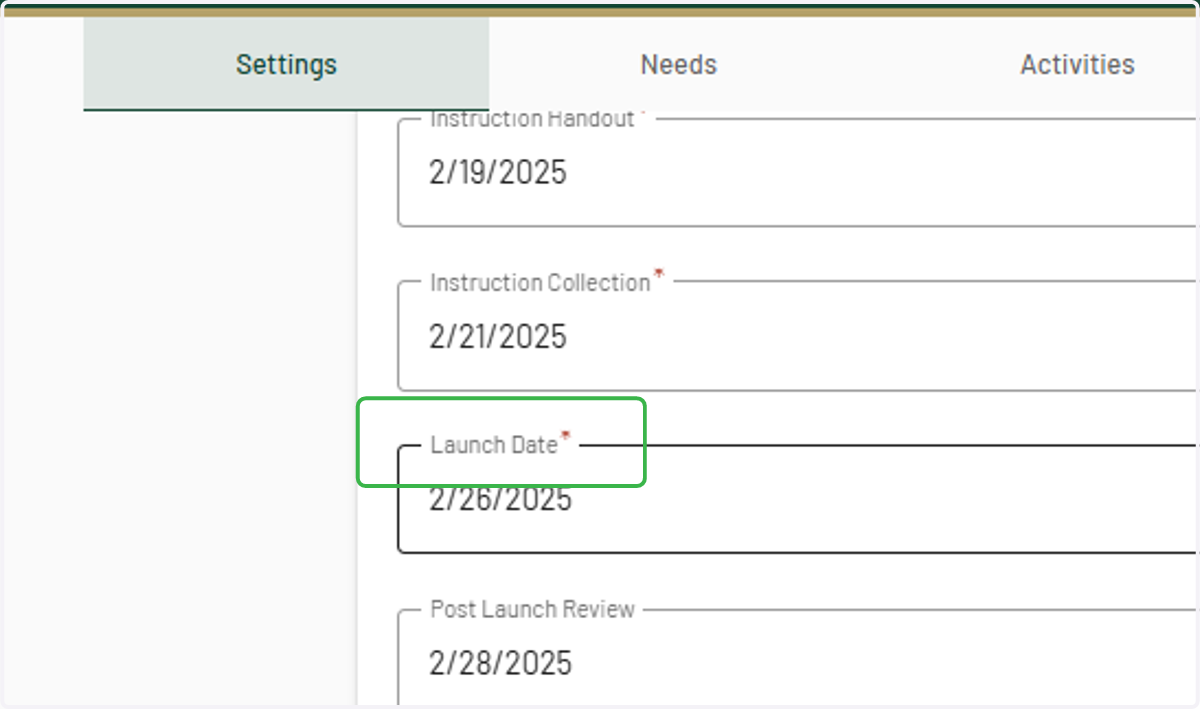 Locate "Launch Date"