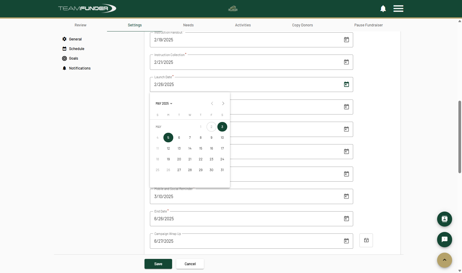 Select desired Launch Date