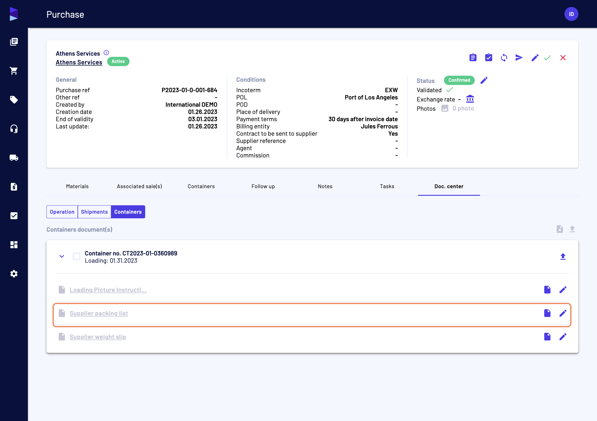 And then for each container, you can access the associated documents