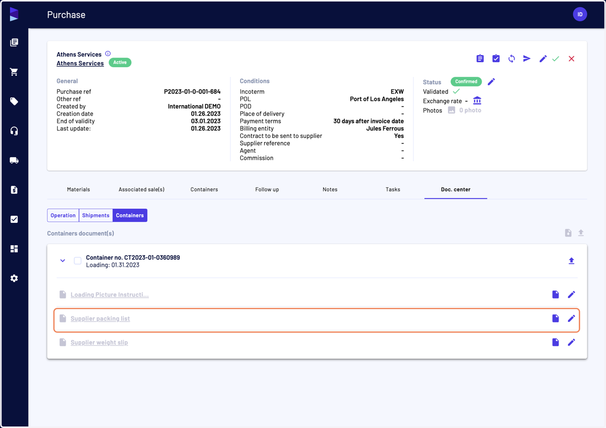And then for each container, you can access the associated documents