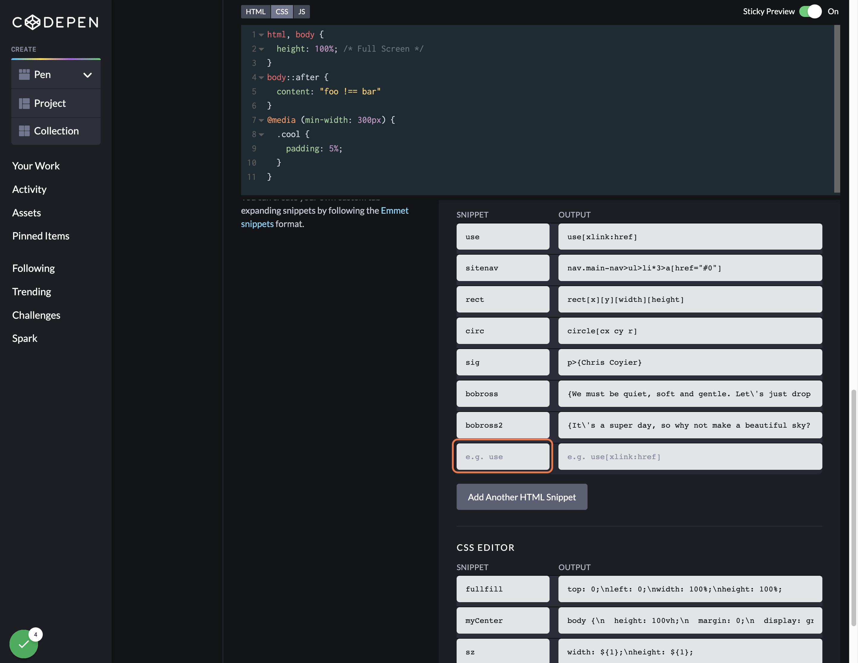 Click on Add Another HTML Snippet