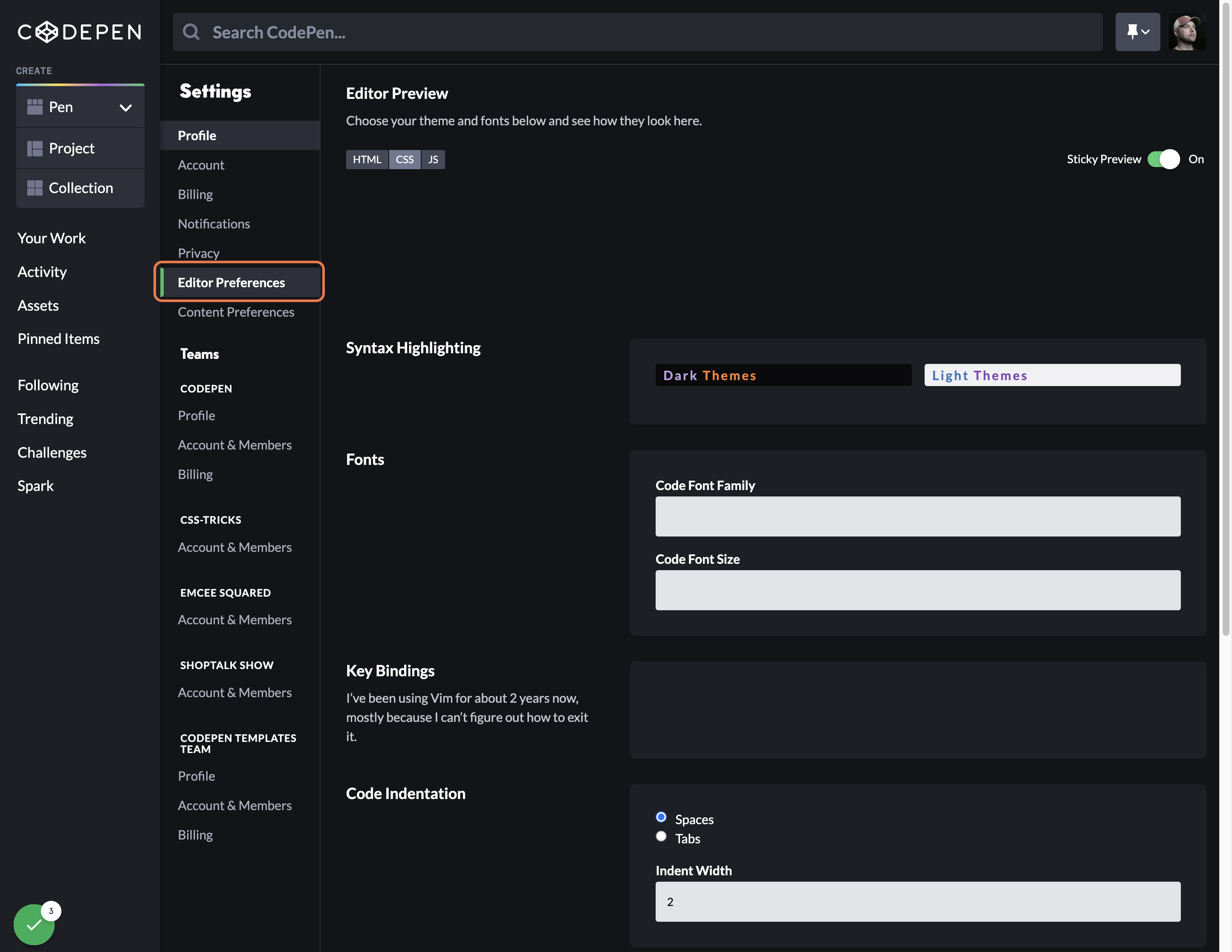 Click on Editor Preferences