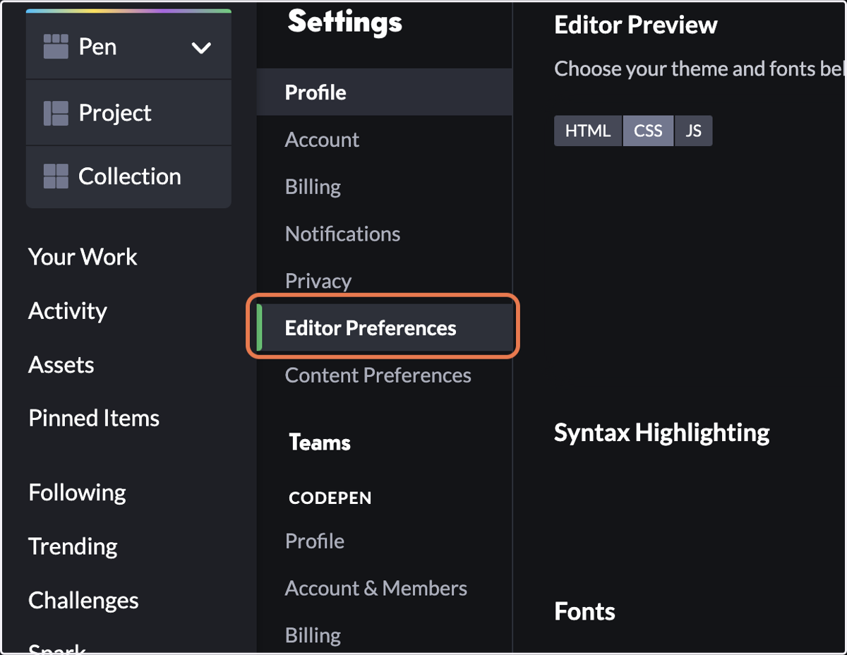 Click on Editor Preferences