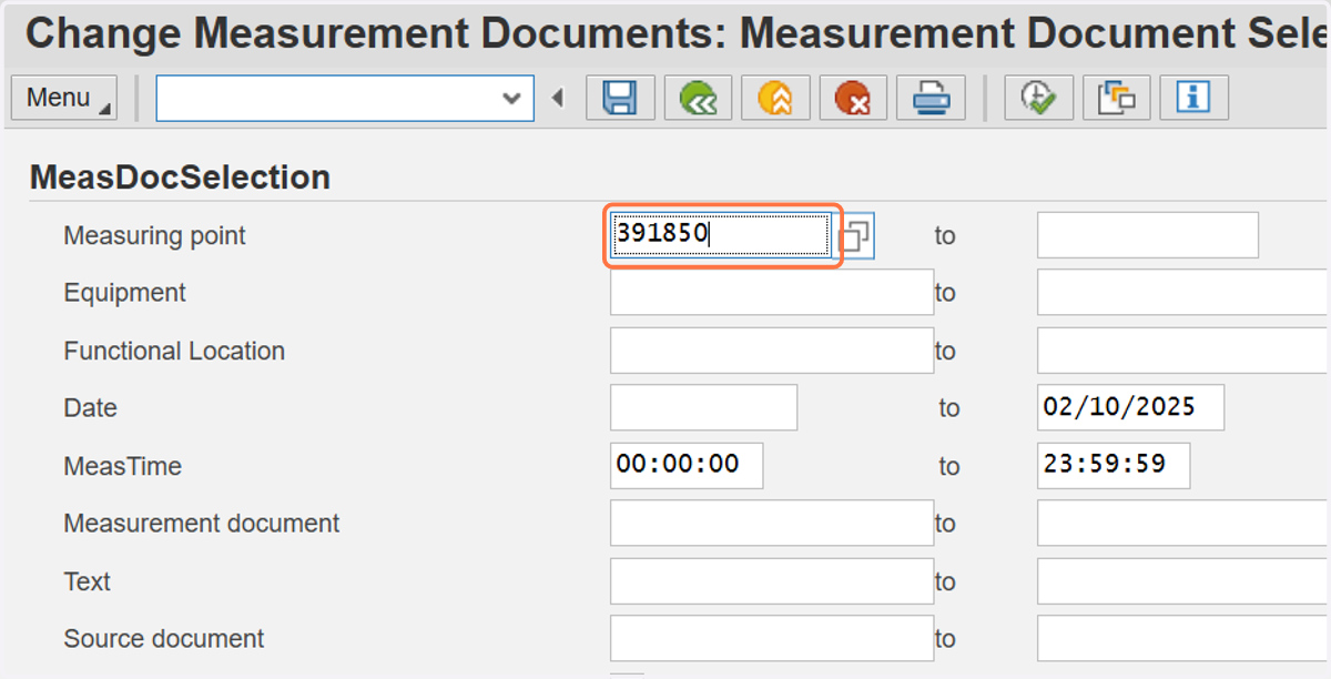 Paste Odometer's Measuring Position Code in the field.