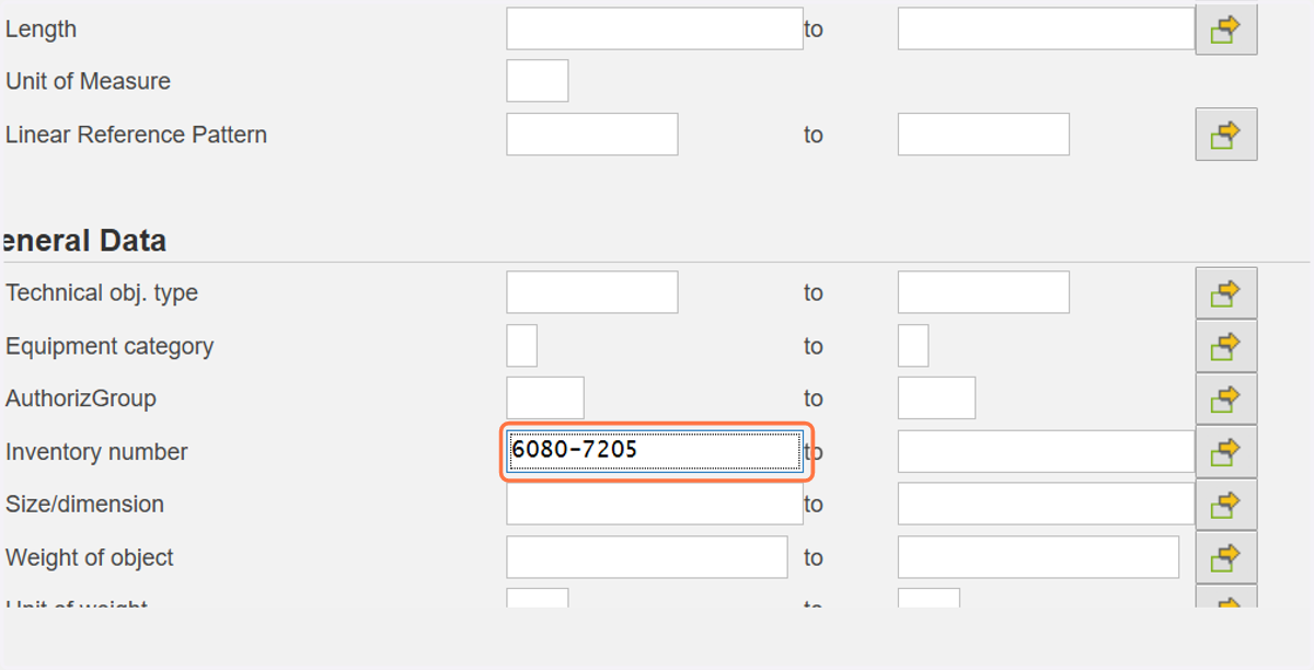 Type Inventory Number in the General Data section.