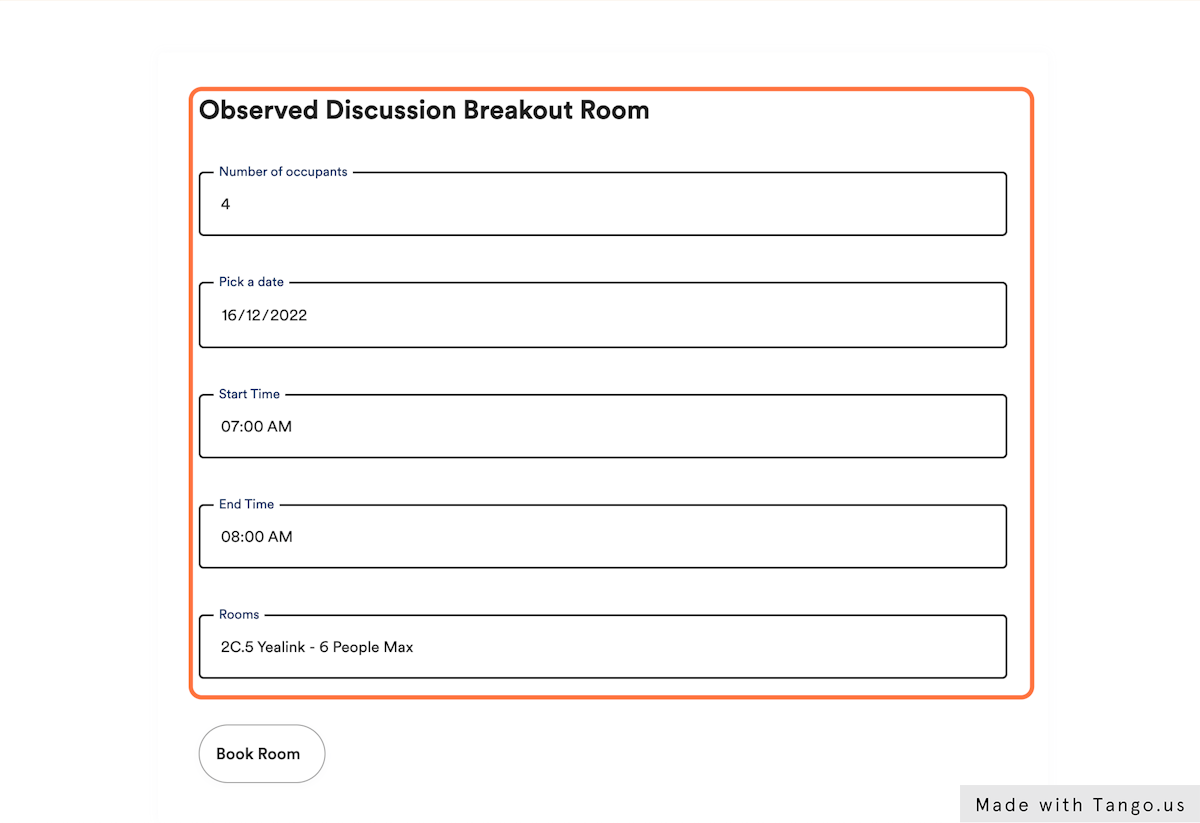 Fill in all the required information and select a room