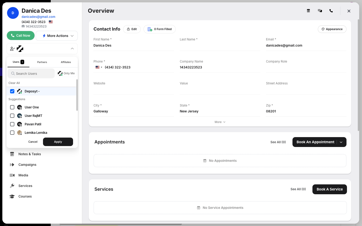 Step 5: You can select from Users, Partners, or Affiliates. Select the user and click Apply.