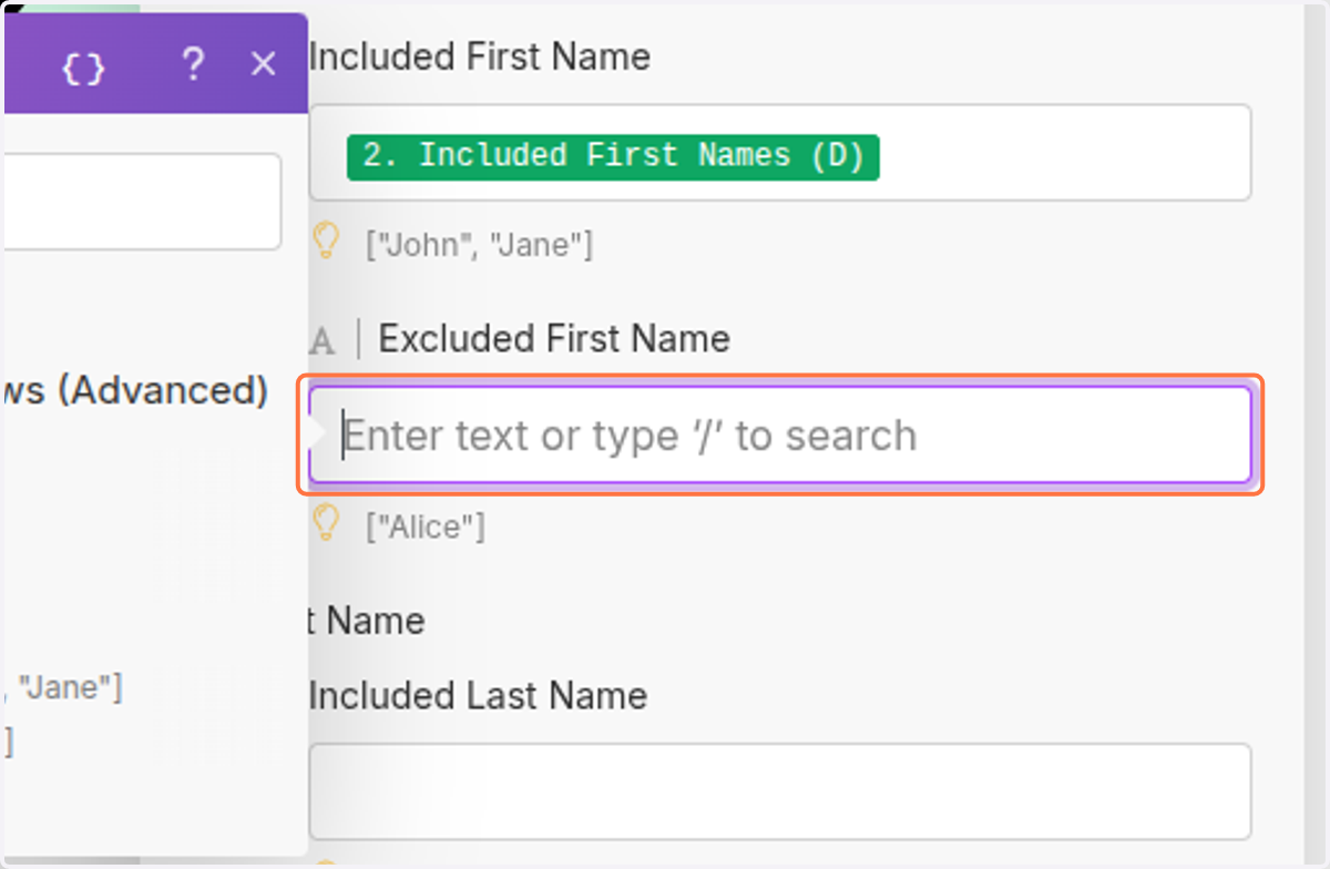 Click on Excluded First Name…