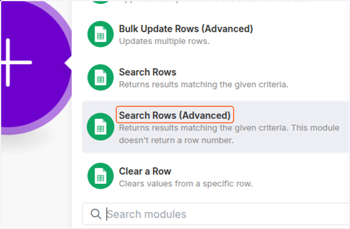 Click on Search Rows (Advanced)
