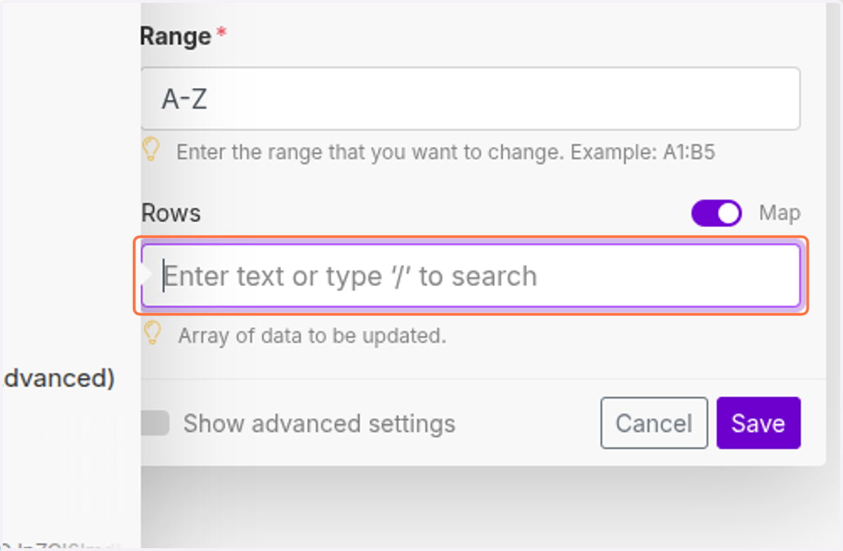 Click on Rows…