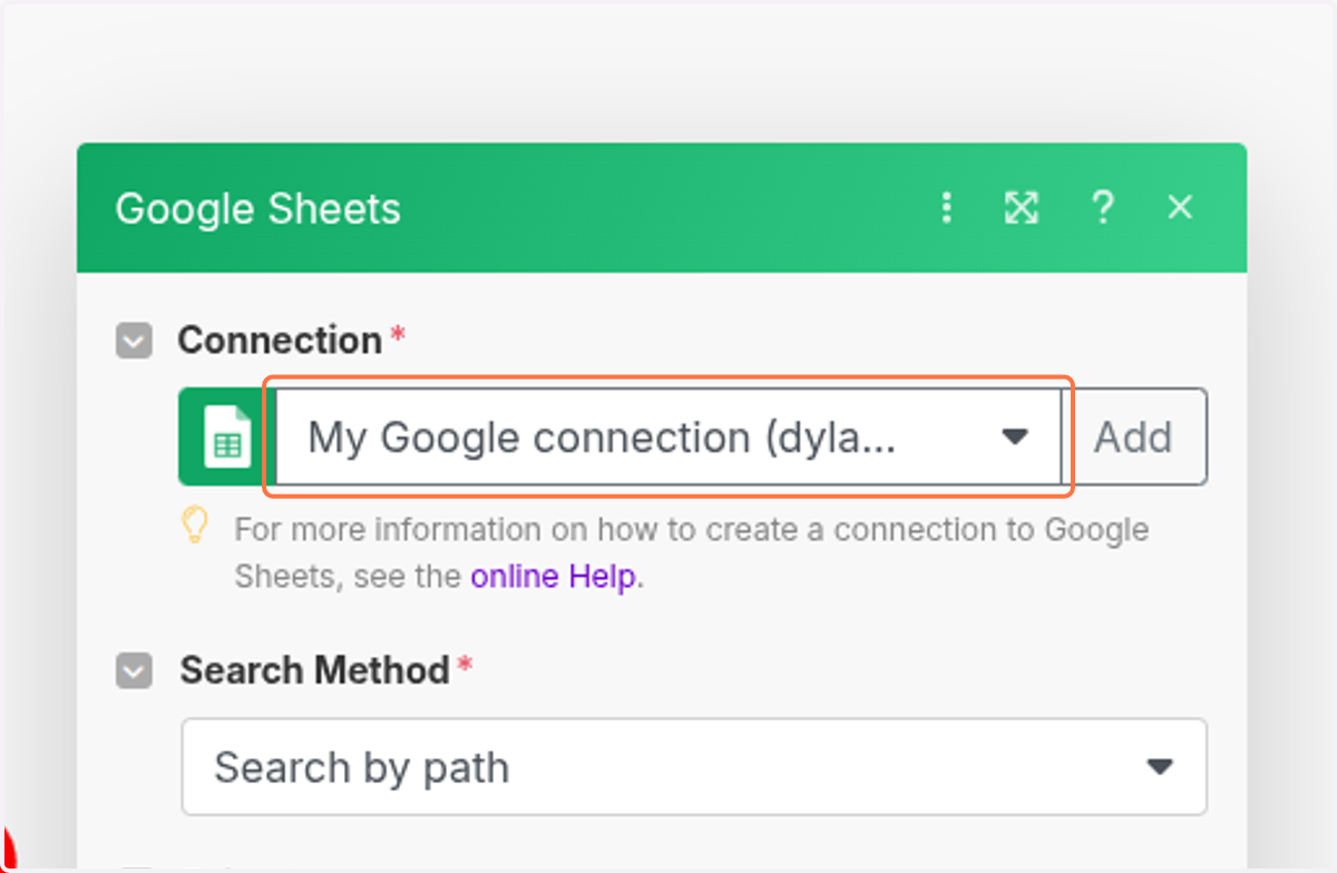 Click on My Google connection (dylan.lheureux@icypeas.com)