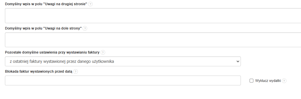 Język, szablon dokumentu oraz przeliczenia waluty zaczytają się zgodnie z ustawieniami określonymi w pozostałych domyślonych ustawieniach przy wystawianiu faktury.