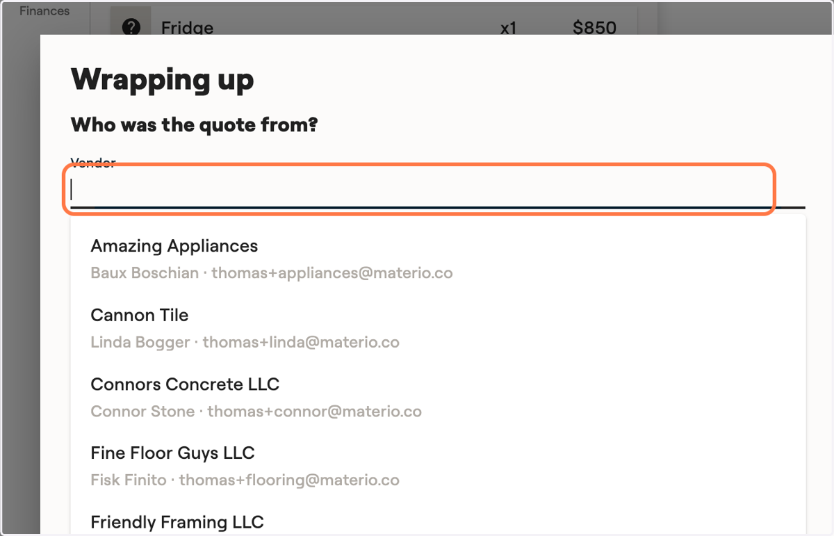 Select the contact who gave you the quote