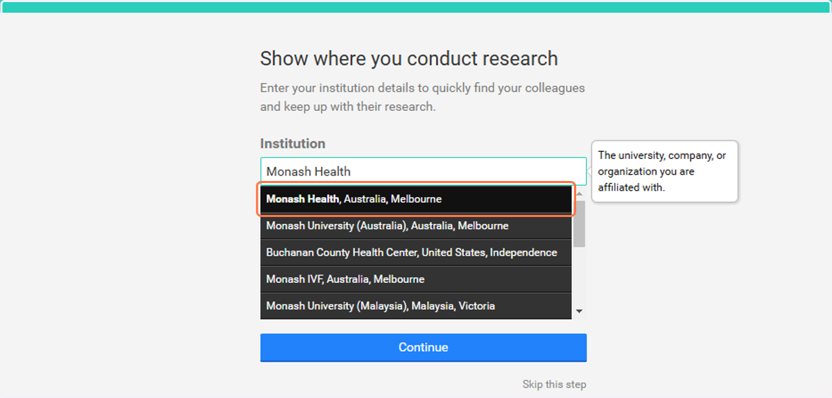 Choose Institution as Monash Health