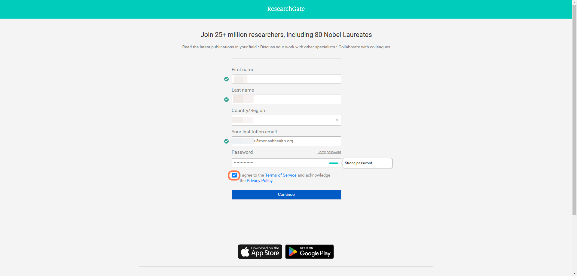 Agree to Terms of Service and click Continue