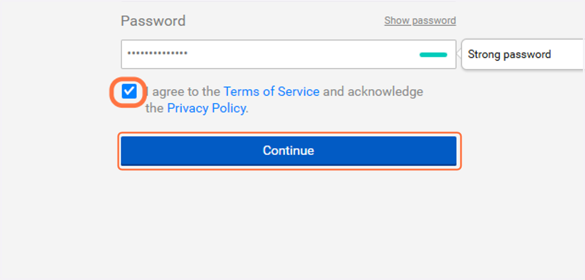 Agree to Terms of Service and click Continue