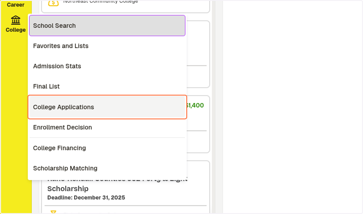 Click on College Applications